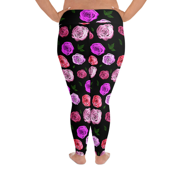 Curvy Pink Rose Garden Leggings