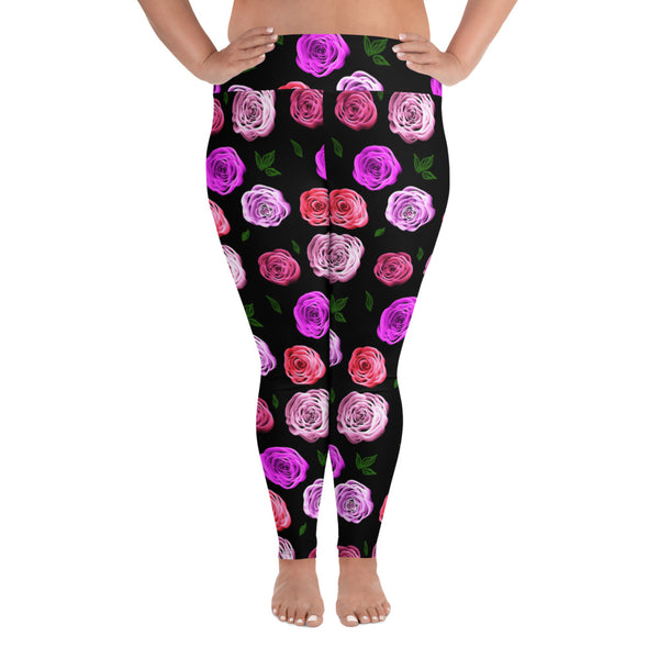 Curvy Pink Rose Garden Leggings