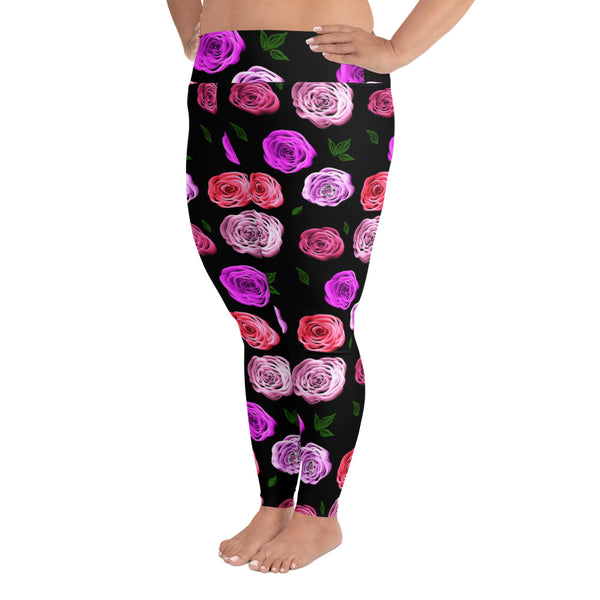 Curvy Pink Rose Garden Leggings