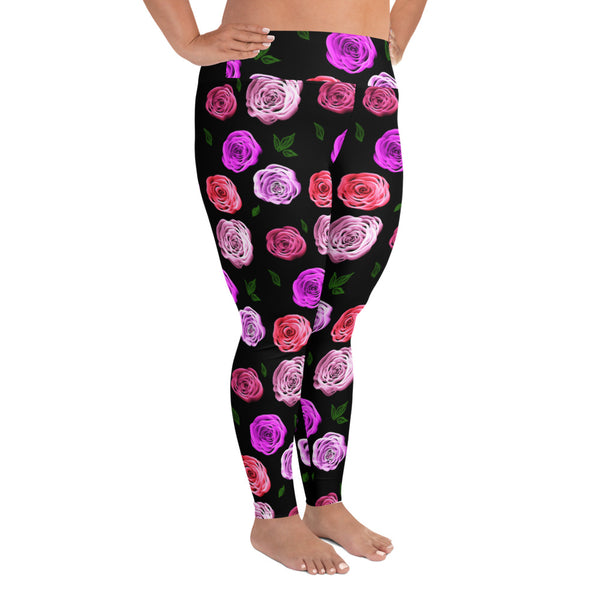 Curvy Pink Rose Garden Leggings